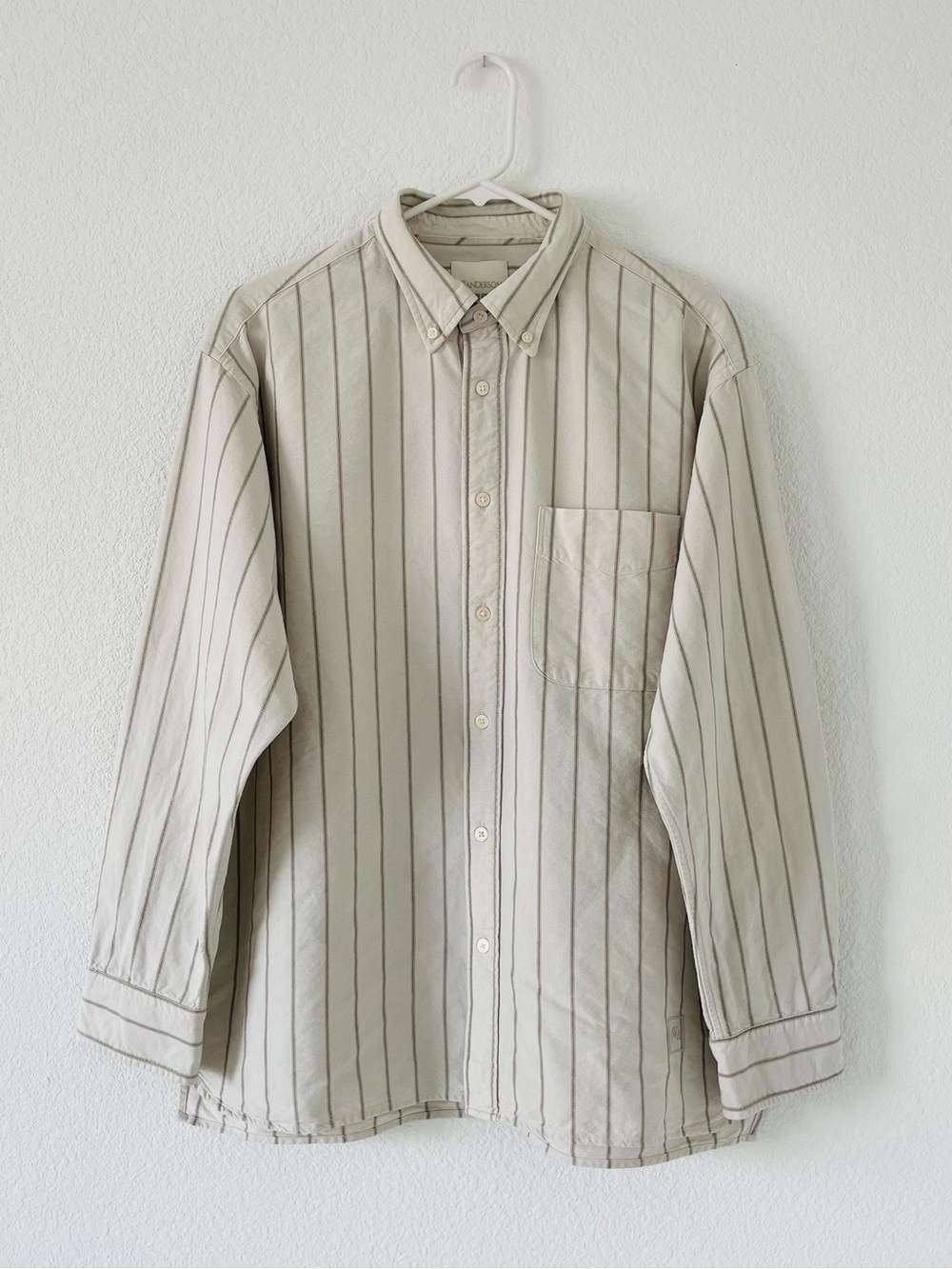 UniqloxJW ANDERSON Beige Vertical Stripe Button-Down Shirt